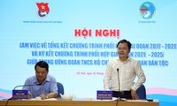 Bí thư thứ nhất T.Ư Đoàn Nguyễn Anh Tuấn phát biểu tại hội nghị.