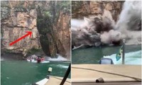 Kinh hoàng cảnh tượng cả một vách đá đổ xuống thuyền du lịch ở Brazil, lý do có thể là gì?
