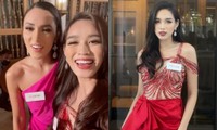 Hoa hậu Đỗ Thị Hà mặc váy đỏ dự tiệc Giáng sinh, lại ghi điểm vì cho đối thủ mượn váy