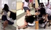Hình ảnh cắt từ clip nữ sinh trường THPT Phan Đăng Lưu bị đánh