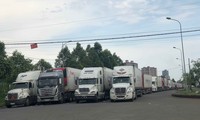 Hàng trăm xe container đang ùn ứ tại Cửa khẩu Quốc tế đường bộ số II Kim Thành. 