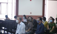Cựu Giám đốc Cty Hoa Tháng Năm Lê Thị Thanh Thúy (giữa, hàng ghế đầu) tại tòa sáng nay 29/11.