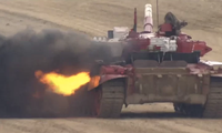 Xe tăng T-72 Belarus cháy động cơ khi đua vòng bán kết tại Nga