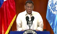 Tổng thống Philippines Duterte trong bài phát biểu ghi hình gửi tới LHQ. (Ảnh: AP)