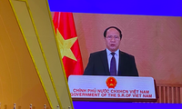 Phó Thủ tướng Lê Văn Thành phát biểu tại lễ khai mạc CAEXPO và CABIS bằng hình thức ghi hình. (Ảnh: Mofa)