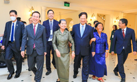 Phó Thủ tướng Campuchia Men Sam An phát biểu tại Lễ kỷ niệm. (Ảnh: Như Ý)