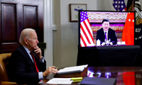 Tổng thống Mỹ Joe Biden trong cuộc hội đàm trực tuyến với Chủ tịch Trung Quốc Tập Cận Bình ngày 15/11/2021. (Ảnh: Reuters)