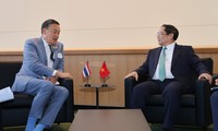 Thủ tướng Phạm Minh Chính trong cuộc gặp Thủ tướng Thái Lan Sretta Thavisin. (Ảnh: Nguyên Hồng) 