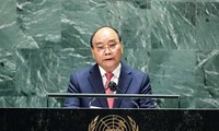 Chủ tịch nước Nguyễn Xuân Phúc phát biểu tại Phiên thảo luận Cấp cao Đại hội đồng Liên Hợp Quốc lần thứ 76. (Ảnh: TTXVN)