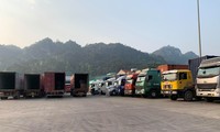 Hiện nay, tại các cửa khẩu ở Lạng Sơn vẫn còn tồn động trên 2.500 xe chở hàng chờ xuất khẩu sang Trung Quốc .Ảnh: Duy Chiến