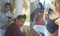 Sau màn cắt tóc gây &apos;bão mạng&apos;, Ronaldo cùng bạn gái tập gym ở nhà