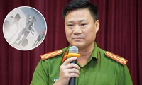 Ông Trần Văn Hoá - Phó trưởng Công an quận Cầu Giấy trong buổi họp báo sáng 7/8 và hình ảnh nạn nhân (cắt từ camera) khi vừa được phát hiện tại trường Gateway