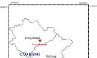 Tâm chấn trận động đất thứ 2 xảy ra tại huyện Trùng Khánh (Cao Bằng) trong sáng nay.