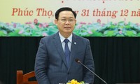Bí thư Thành ủy Hà Nội Vương Đình Huệ phát biểu tại buổi làm việc