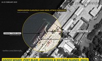 Hình ảnh vệ tinh cho thấy tàu ngầm Ấn Độ neo đậu ở Port Blair, thuộc quần đảo Andaman-Nicobar