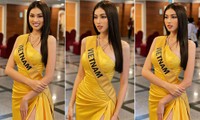 Ngọc Thảo mặc màu vàng &apos;phong thuỷ&apos; cực lộng lẫy bước vào vòng phỏng vấn ở Miss Grand 