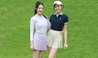 Hoa hậu Đỗ Thị Hà - Thanh Thủy đọ dáng trên sân golf