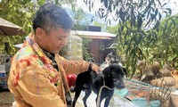 Họa sĩ Nguyễn Quốc Dân đang làm thủ tục “phóng sinh” một chú chó sắp bị đưa vào lò mổ