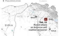 Địa điểm diễn ra vụ không kích hôm 25/2 nằm trên biên giới Syria-Iraq ảnh: New York Times 