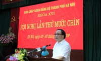 Bí thư Thành ủy Hà Nội Hoàng Trung Hải phát biểu kết luận hội nghị Ảnh: Trường Phong