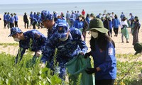 Thanh niên làm vệ sinh môi trường biển
