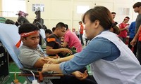 Đoàn viên thanh niên hiến máu tình nguyện trong Ngày Chủ nhật đỏ do Báo Tiền Phong tổ chức. 