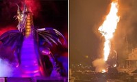 Tượng con rồng 14 mét ở công viên Disneyland bốc cháy ngùn ngụt, khách tham quan sợ hãi