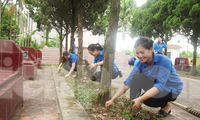 Các bạn đoàn viên dọn dẹp nghĩa trang liệt sỹ 