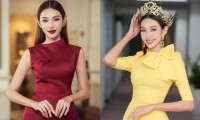 Hoa hậu Thùy Tiên khoe eo thon gọn trong trang phục thanh lịch khi tham gia media tour