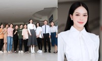 Hoa hậu Thanh Thủy nổi bật với vẻ ngoài khả ái trong chuyến về thăm trường
