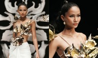 Hoa hậu H’Hen Niê diện thiết kế mạ vàng sải bước kiêu hãnh trong show thời trang