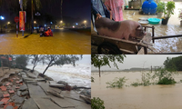 Cảnh tượng xót xa: Nhiều nơi tại Nghệ An ngập sâu trong nước lũ, khu vực biển bị sập bờ kè