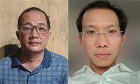 Ông Quân (áo xanh) và ông Lợi sau khi bị bắt.