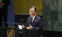 Tổng thống Moon Jae-in phát biểu hôm 21/9 trước Đại hội đồng Liên Hợp Quốc. Ảnh: Yonhap