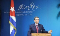 Ngoại trưởng Cuba Bruno Rodriguez phát biểu tại cuộc họp báo quốc tế ngày 13/7 (giờ địa phương). Ảnh: Prensa Latina.