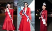 Trang phục ra sân bay đi thi quốc tế của Ngọc Châu trùng hợp với Đỗ Thị Hà và Phương Anh