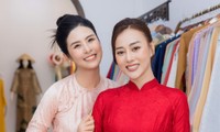 Phương Oanh chọn mặc áo dài do Hoa hậu Ngọc Hân thiết kế cho ngày trọng đại