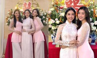 Hoa hậu Tiểu Vy, Mỹ Linh mặc áo bà ba cực dễ thương trong đám cưới Á hậu Thúy An