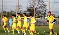 Buổi tập kín chiều 9/1 chuẩn bị cho trận đấu với UAE của U23 Việt Nam. (ảnh Nhật Đoành)