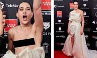Phấn khích vì phim thắng giải, sao nữ bị tụt váy lộ ngực trên thảm đỏ