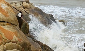 Người phụ nữ đứng trên mỏm đá, định gieo mình xuống biển Sầm Sơn