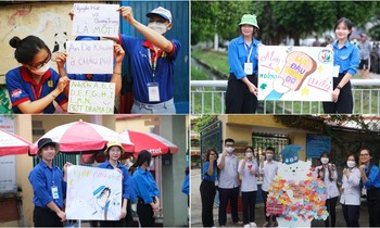 Ấn tượng với cách cổ động độc đáo của sinh viên tình nguyện trong kỳ thi tốt nghiệp THPT 2022