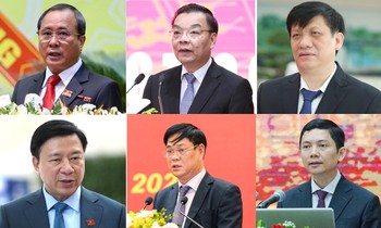 Những Ủy viên Trung ương Đảng bị kỷ luật trong nhiệm kỳ Đại hội XIII của Đảng, từ trái qua phải, hàng trên: Trần Văn Nam, Chu Ngọc Anh, Nguyễn Thanh Long; hàng dưới: Phạm Xuân Thăng, Huỳnh Tấn Việt, Bùi Nhật Quang
