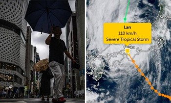 Những hình hình ảnh thứ nhất Lúc bão Lan đổ xô Nhật Bản: Sóng rất rất rộng lớn, mưa 24 giờ tự 3 tháng