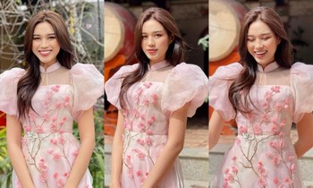 Hoa hậu Đỗ Thị Hà mong manh như cánh hoa đào, tiết lộ "nỗi khổ" khi diện áo dài đầu năm