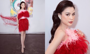 Sam khoe sắc vóc đỉnh cao trong mẫu thiết kế váy đính lông vũ cực kén dáng