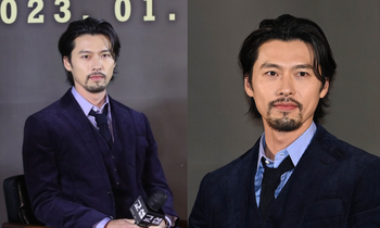 Hyun Bin nhận không ra khi để râu, tóc dài chải chuốt trong họp báo phim "The Point Men"
