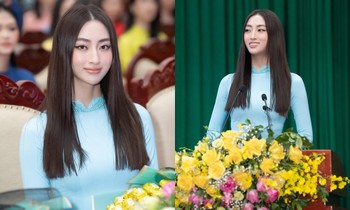 Lương Thùy Linh xinh như thiên thần khi mặc áo dài bên thí sinh 'Miss World Vietnam 2022'