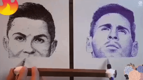 Kinh ngạc xem chàng họa sĩ vẽ Ronaldo và Messi cùng lúc