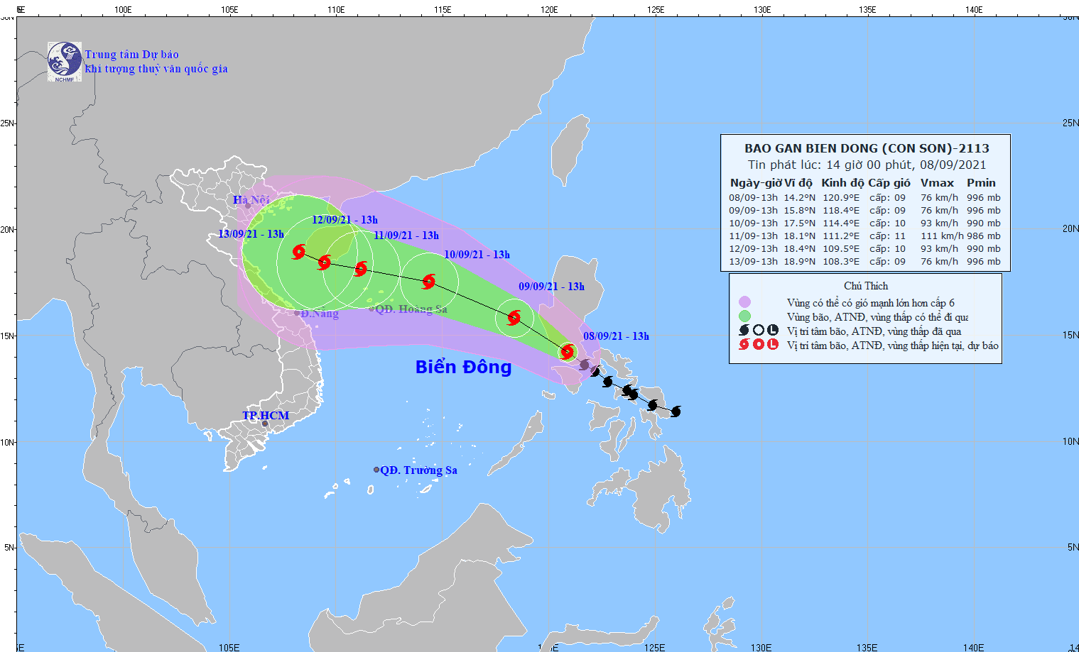 Quỹ đạo và cường độ của bão Côn Sơn rất phức tạp